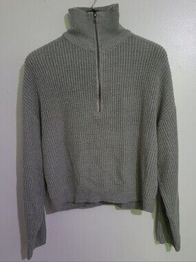 Divided By H&M Chunky Rib Knit Half Zip Sweater Gray Size L